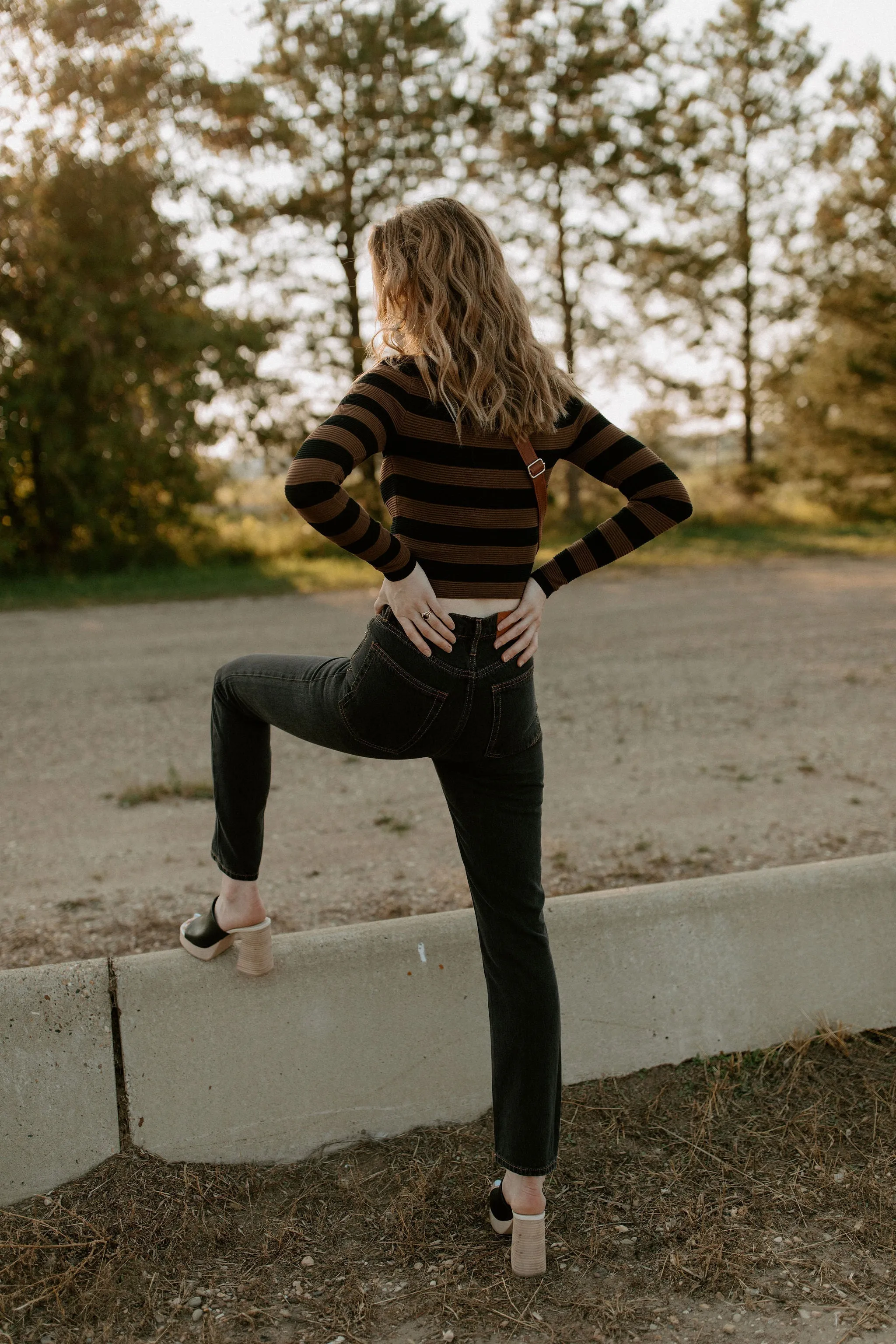 The Shaper Fit Striped Rib Long-Sleeve Top - Chocolate