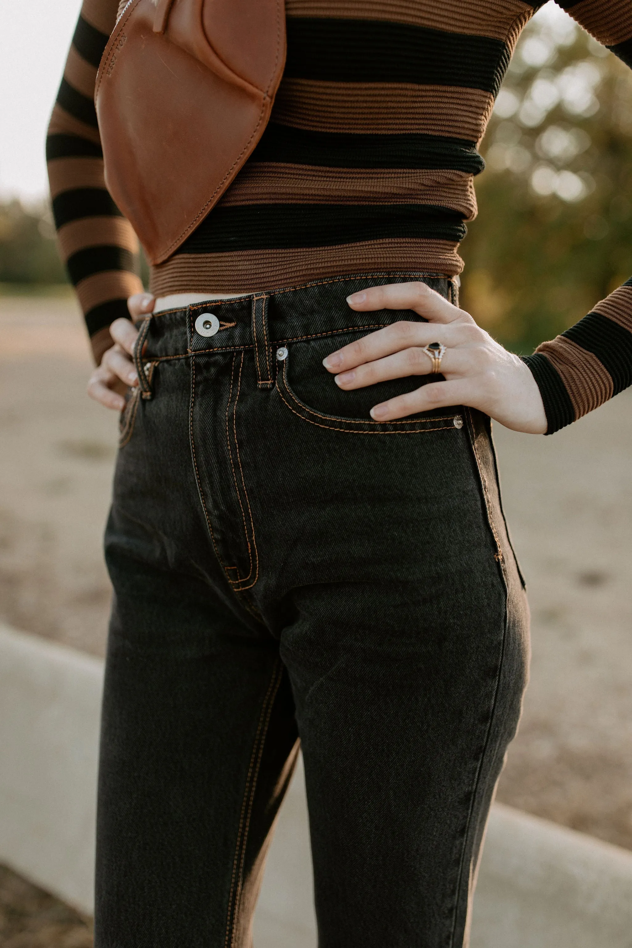 The Shaper Fit Striped Rib Long-Sleeve Top - Chocolate