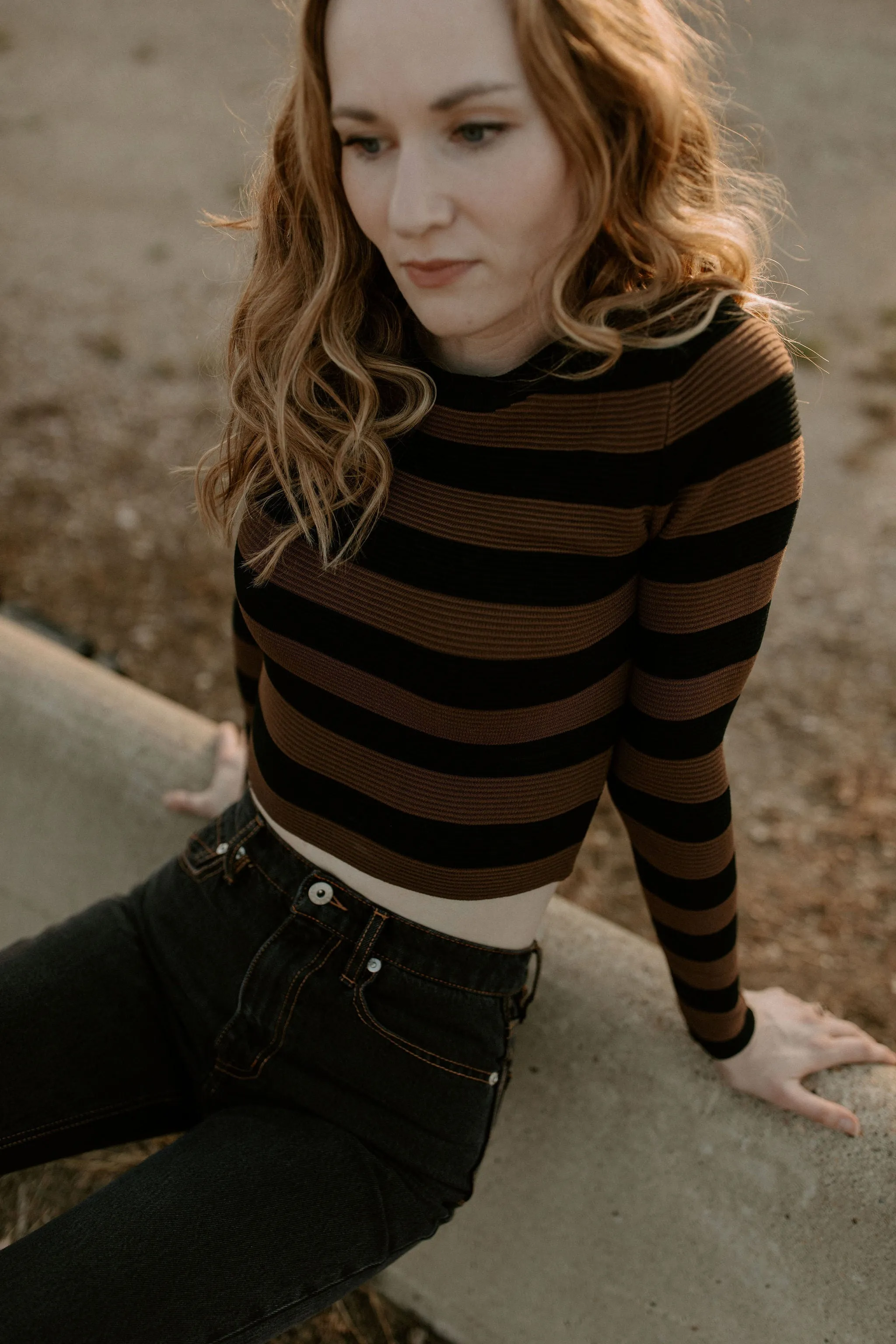 The Shaper Fit Striped Rib Long-Sleeve Top - Chocolate