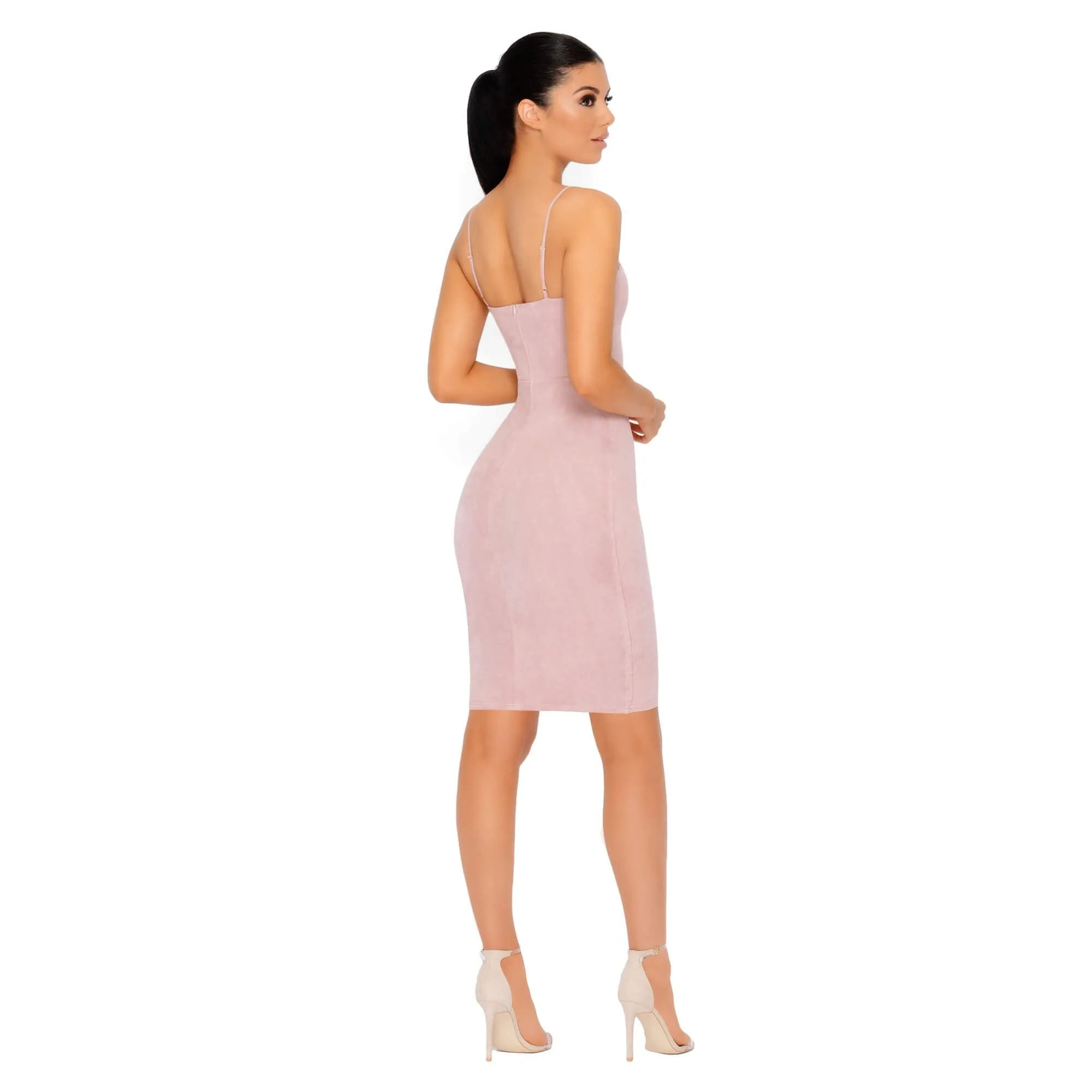 Throwing Suede Strappy Knee Length Dress in Mauve