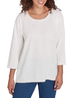 Trimmed and Textured Scoop Neck Top - Cream