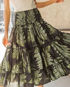 Tropical Print Tiered Maxi Skirt
