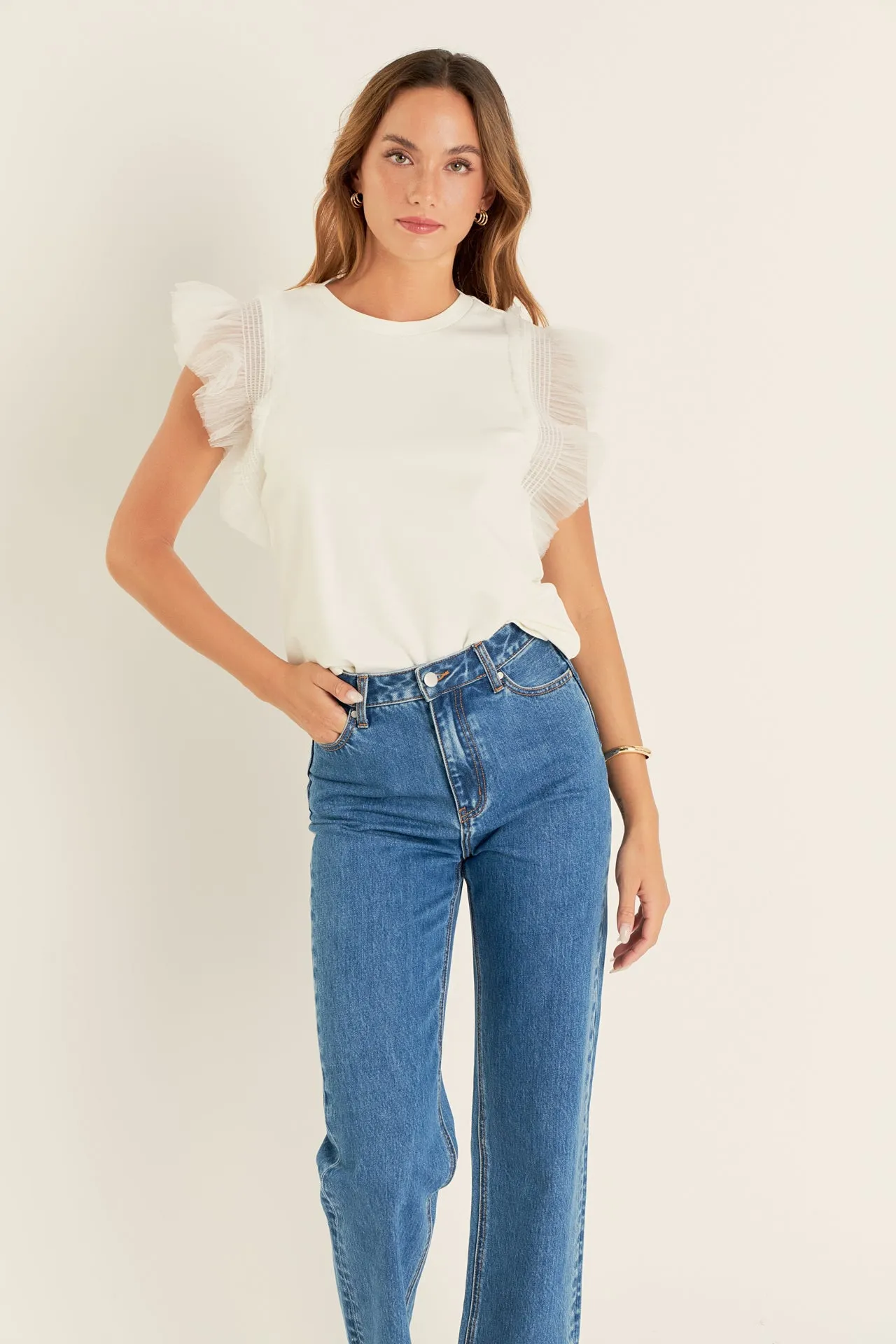 Tulle Ruffle Knit Top