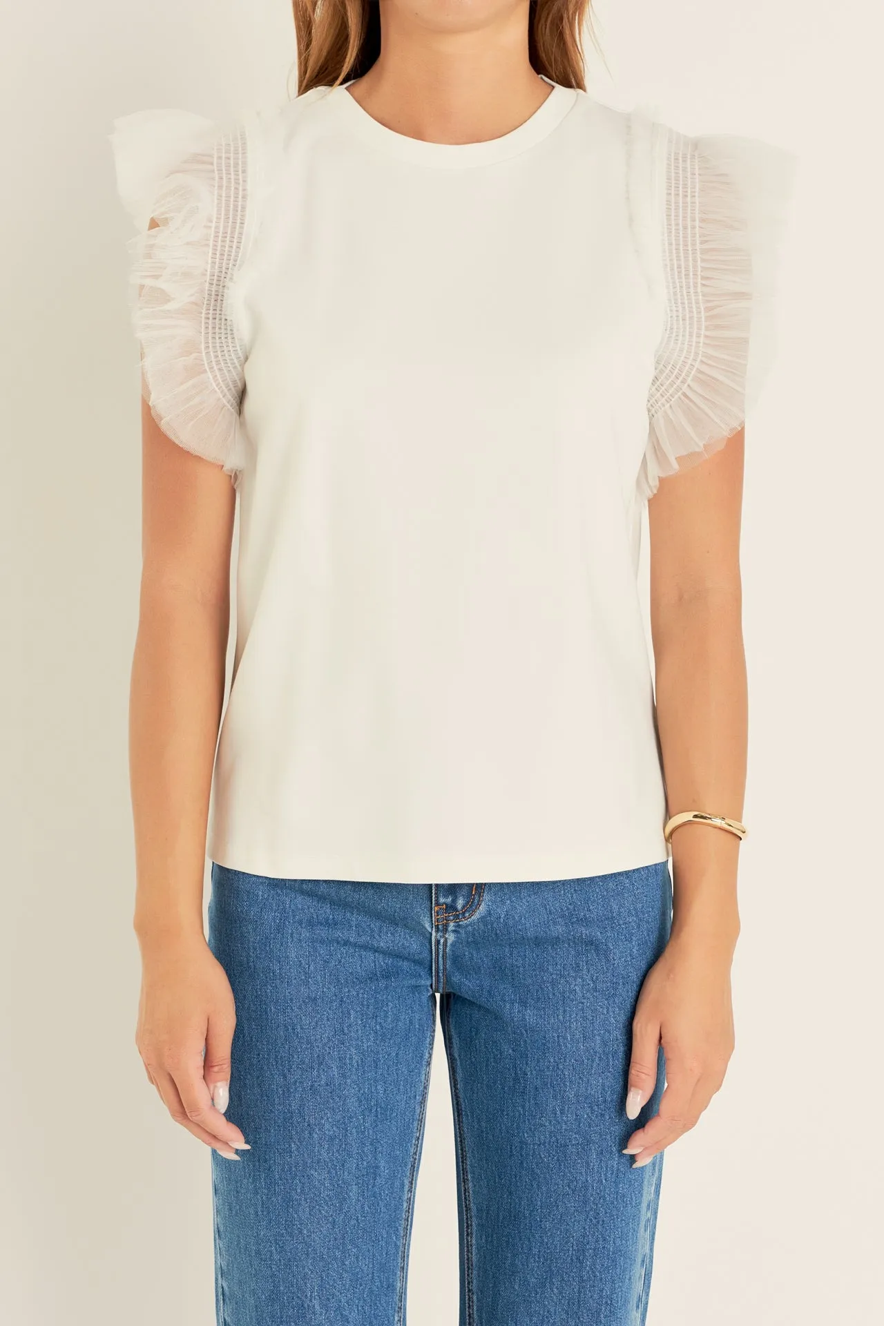 Tulle Ruffle Knit Top