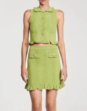 Two Piece Short Skirt And Collared Top Knit Set