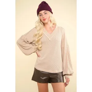 Two Tone Ribbed V-Neck Oversized Top