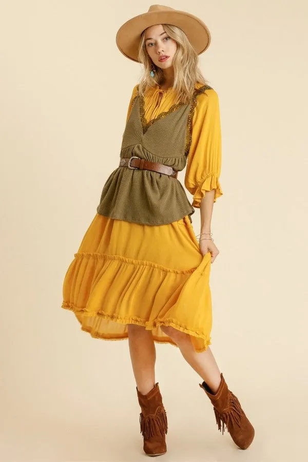 Umgee Sleeveless Top with Crochet Details in Olive-FINAL SALE
