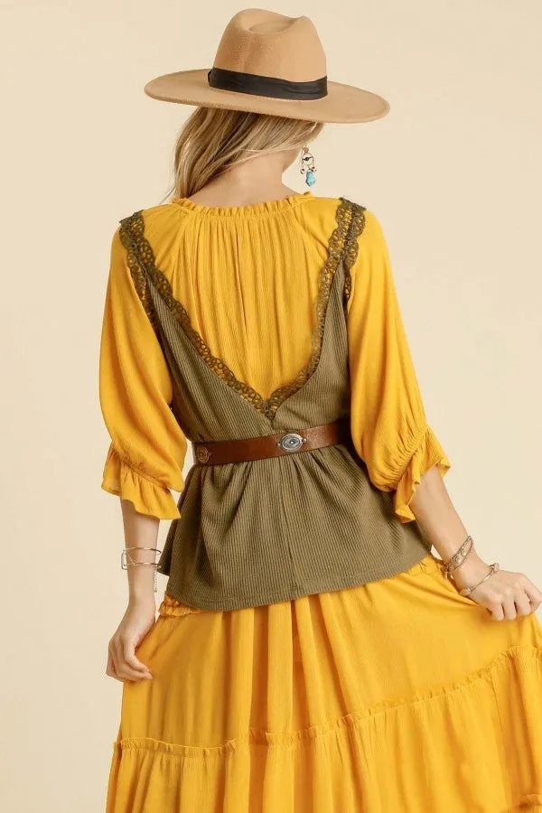 Umgee Sleeveless Top with Crochet Details in Olive-FINAL SALE