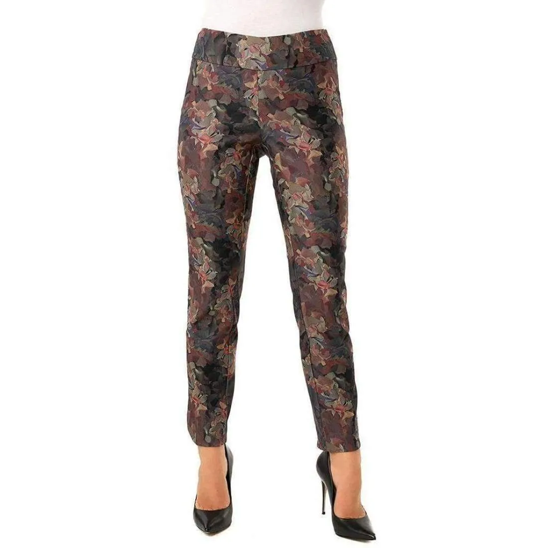 UP! Petal Slit Ankle Pants Flatten and Flatter Style 66494 Techno Leaves