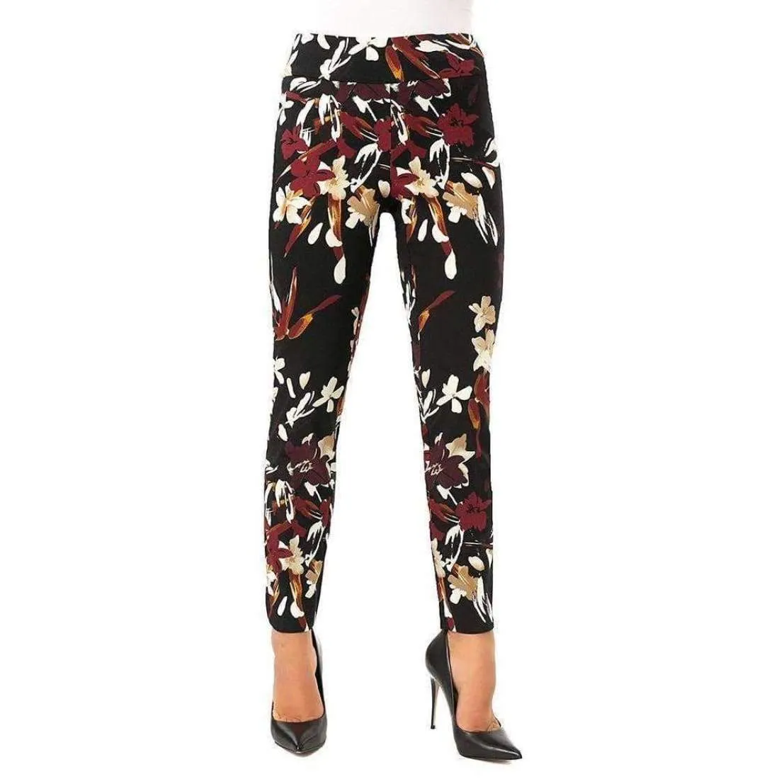UP! Women's Petal Slit Ankle Pants Flatten and Flatter Style 66569 Techno Flora