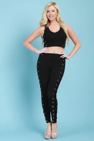 V-Neck Sleeveless Side Lace-Up Crop Top