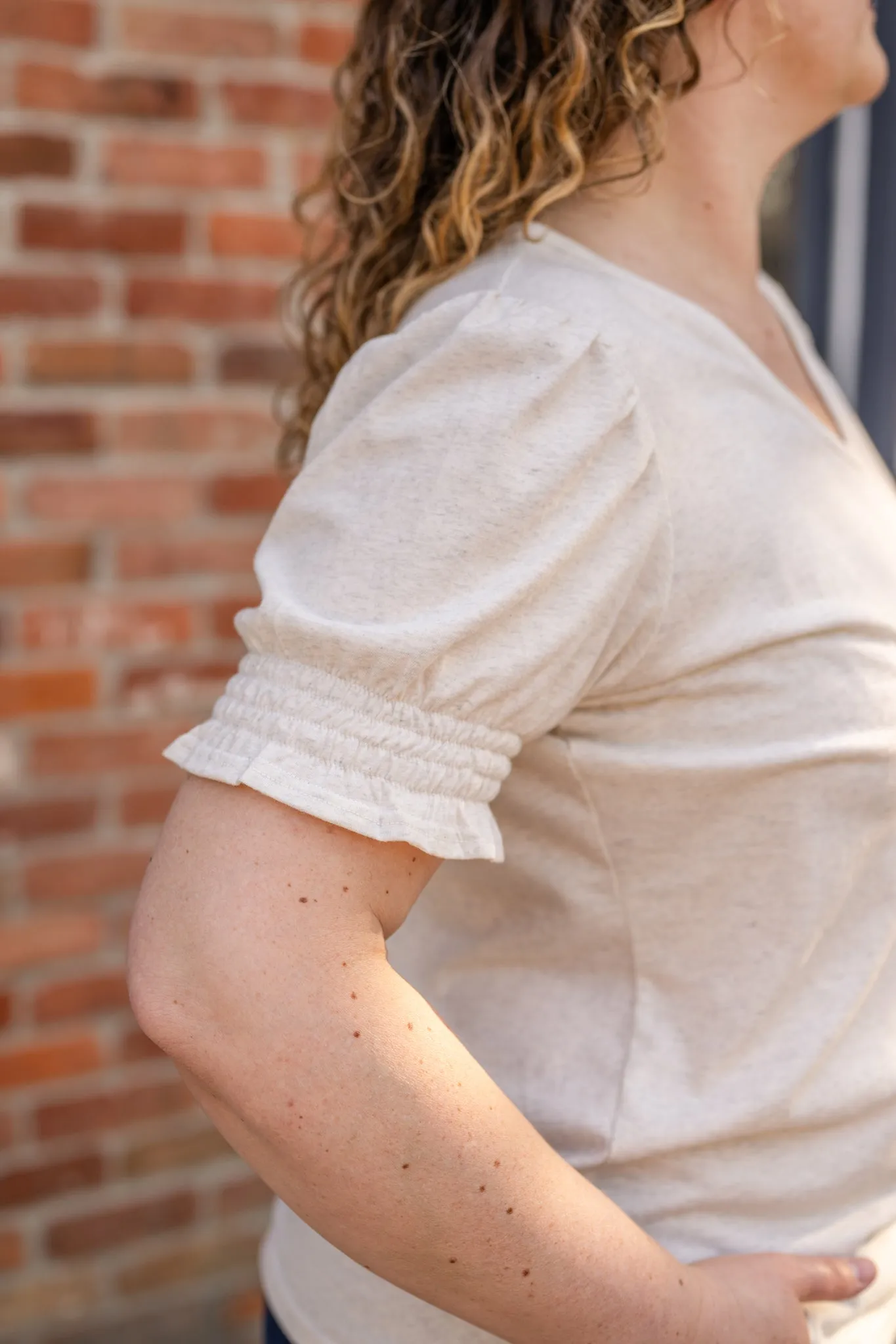 V Neck Smocked Short Sleeve Top