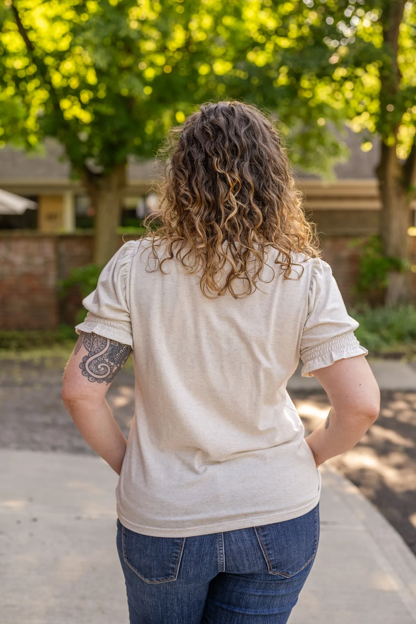 V Neck Smocked Short Sleeve Top