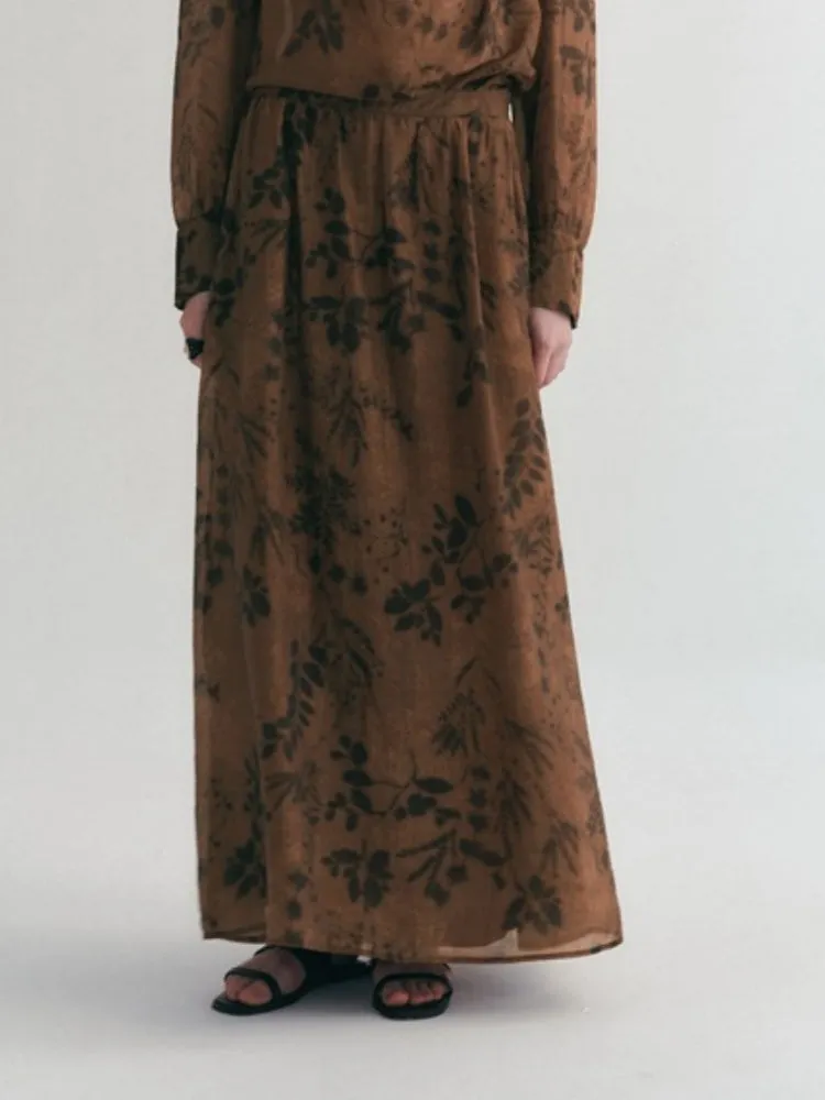 Vintage Romantic Floral High-Waist Midi Skirt