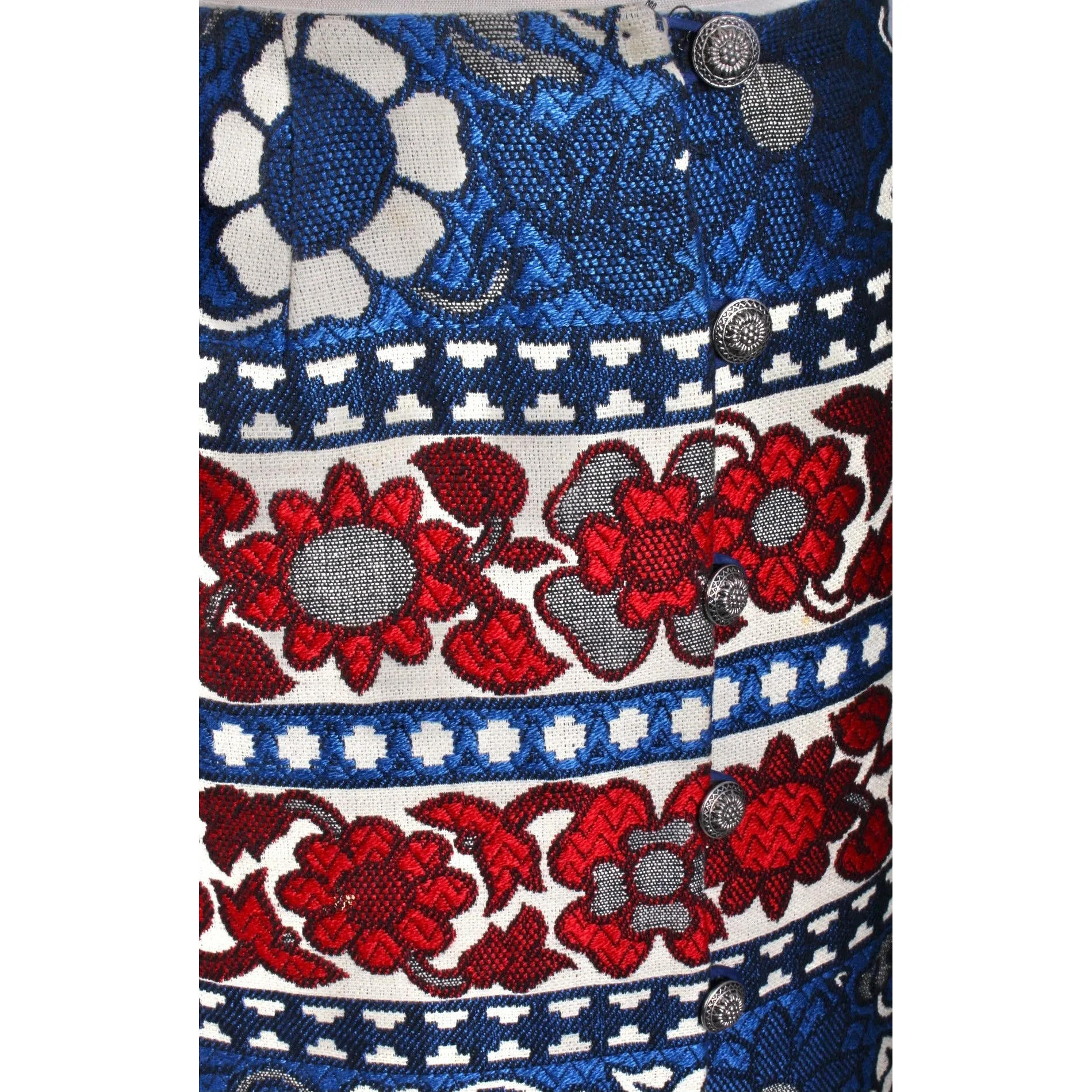 Vintage Villager Maxi Skirt Brocade Red White Blue Floral Bold Women S 10 1970s