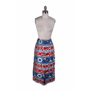 Vintage Villager Maxi Skirt Brocade Red White Blue Floral Bold Women S 10 1970s