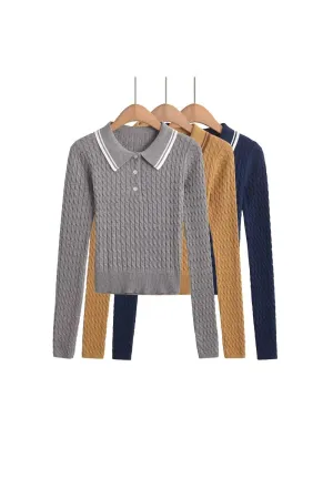 'Violet' Cabled Polo Knit Sweater