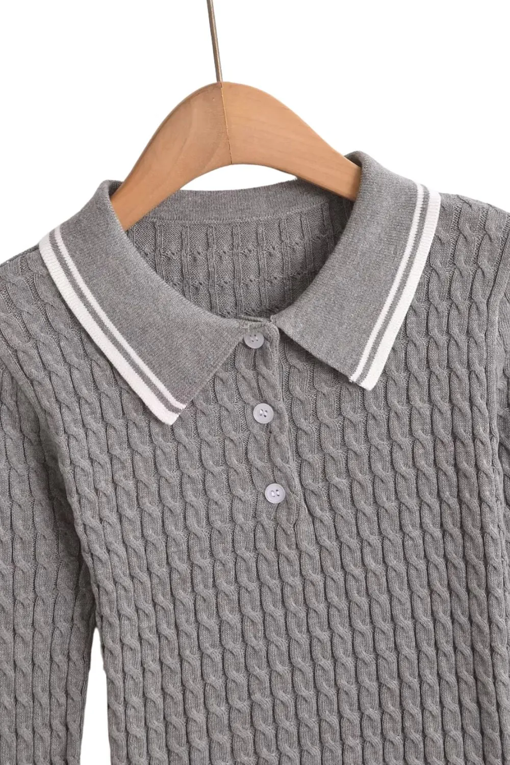'Violet' Cabled Polo Knit Sweater