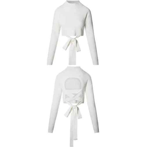 Vouss Knit Top Featuring a Lace Up Back