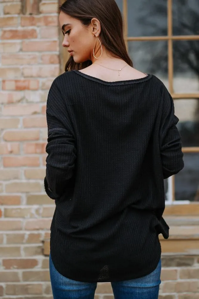 Waffle Knit Top in Black