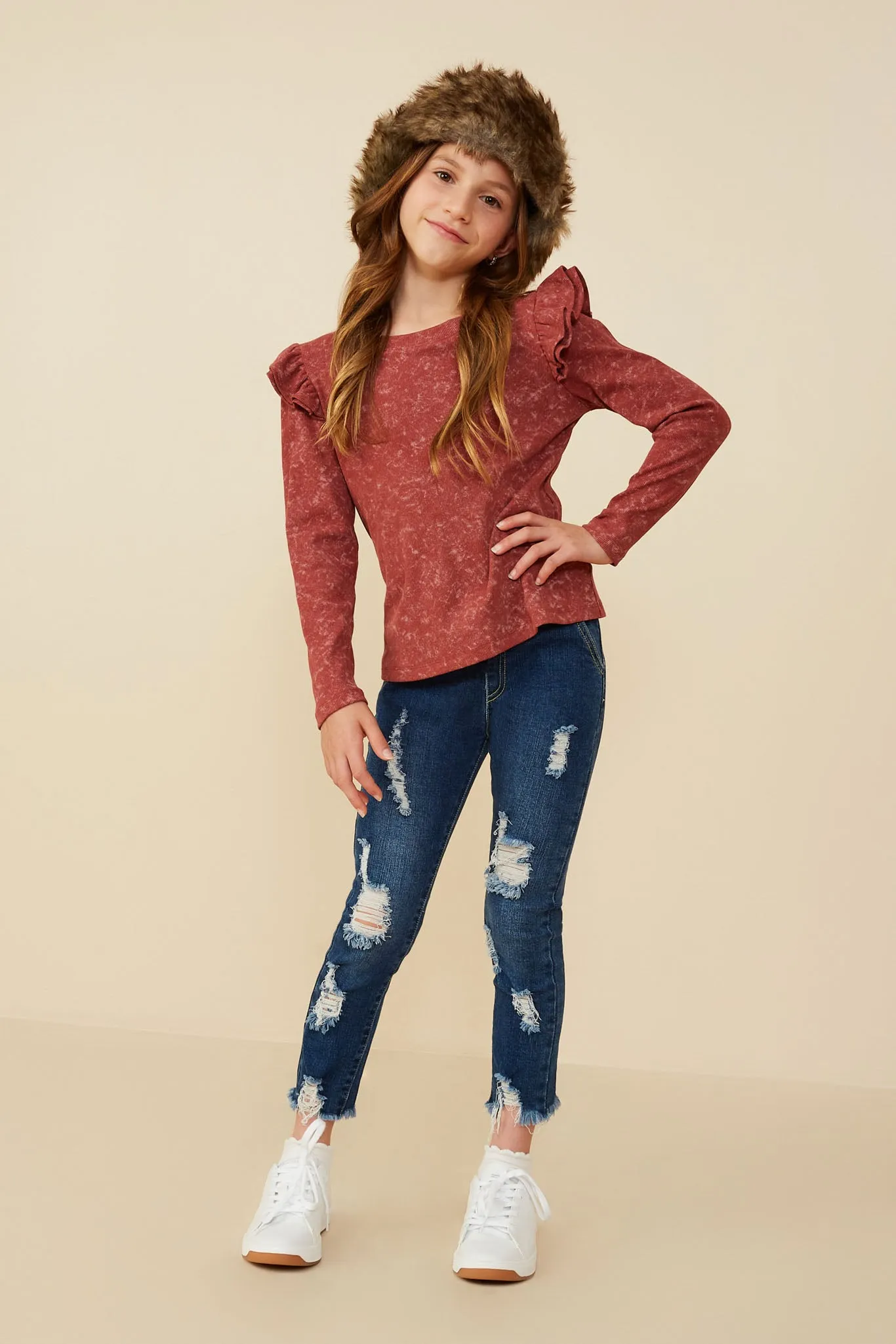 Washed Ruffled Knit Top