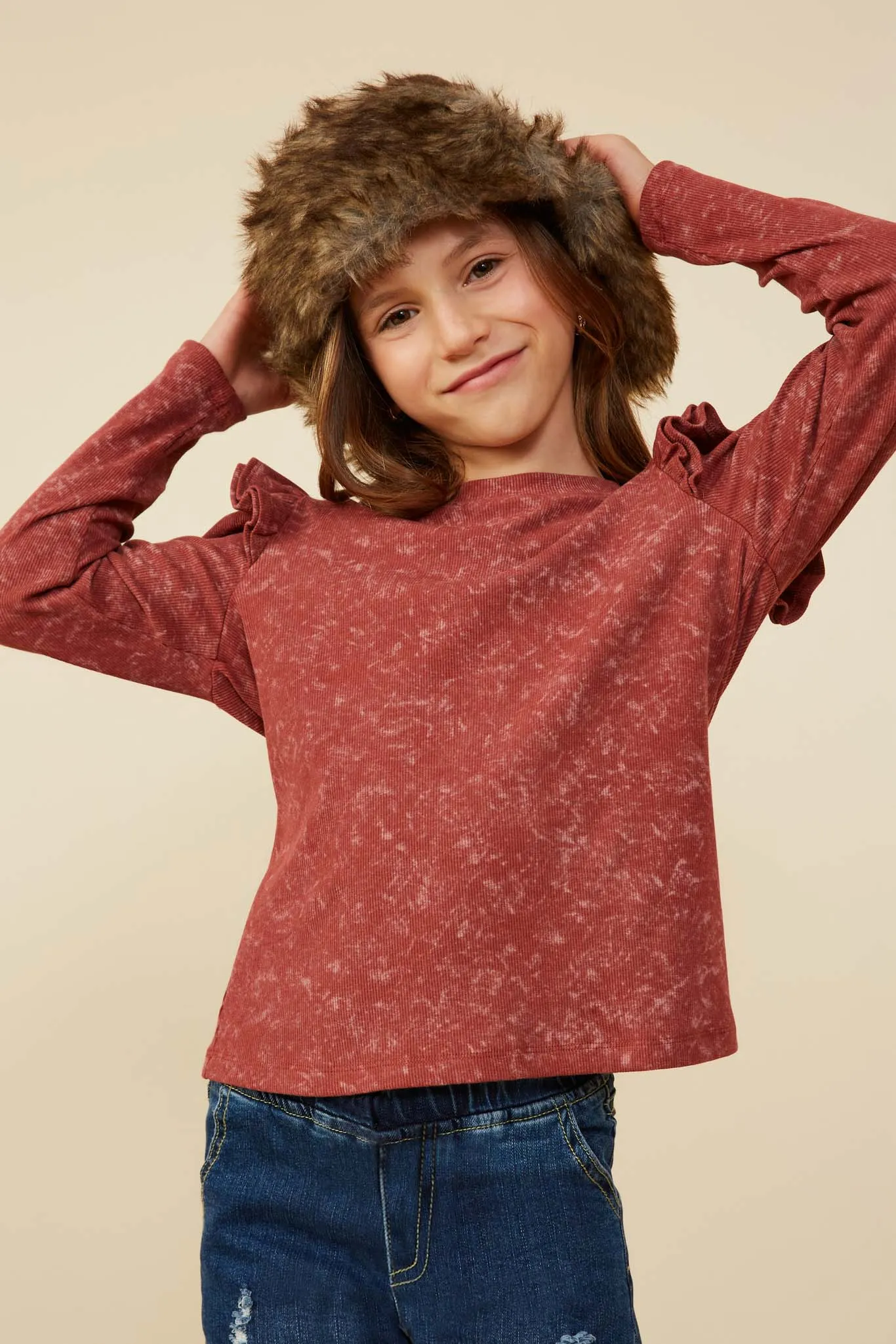 Washed Ruffled Knit Top