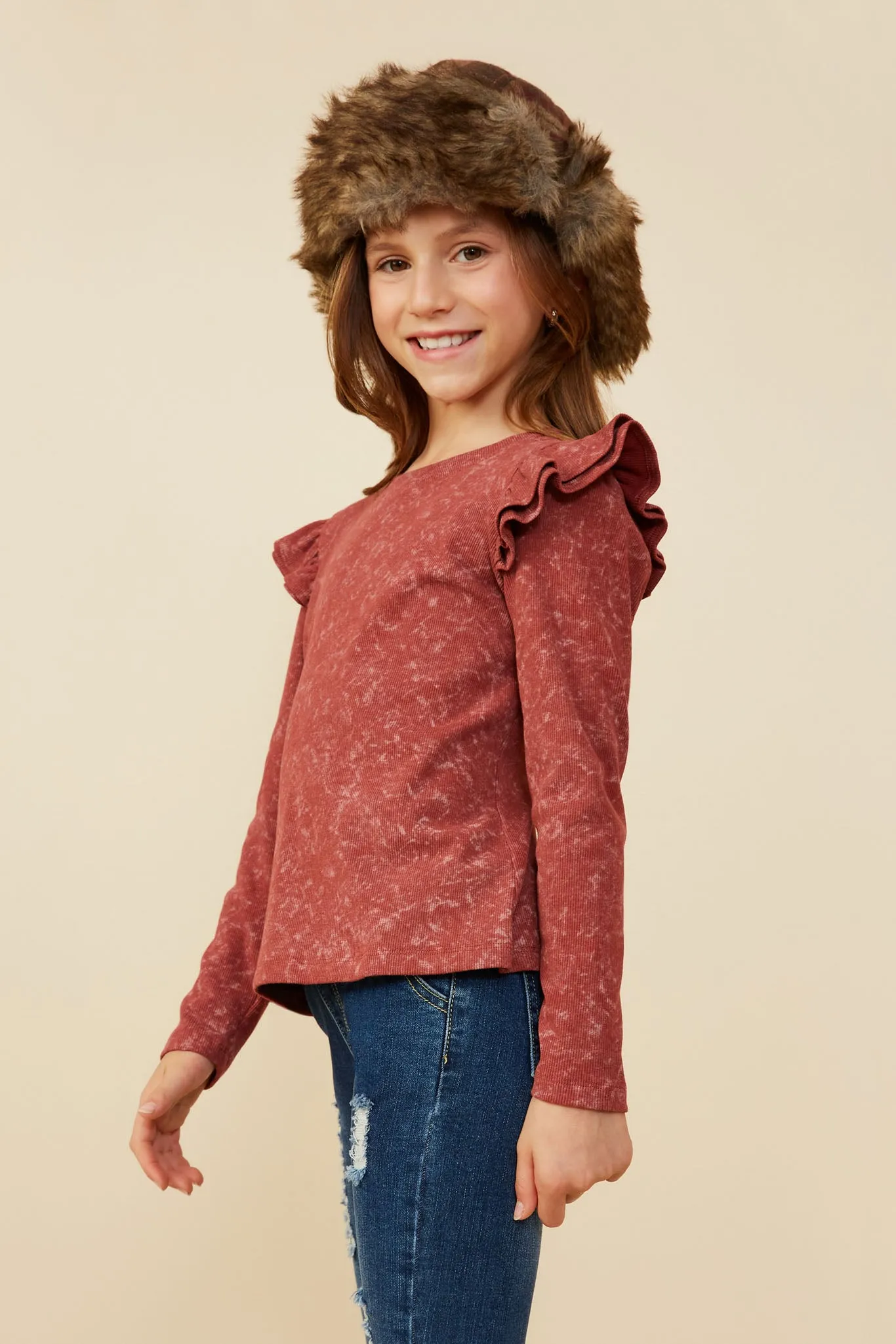 Washed Ruffled Knit Top