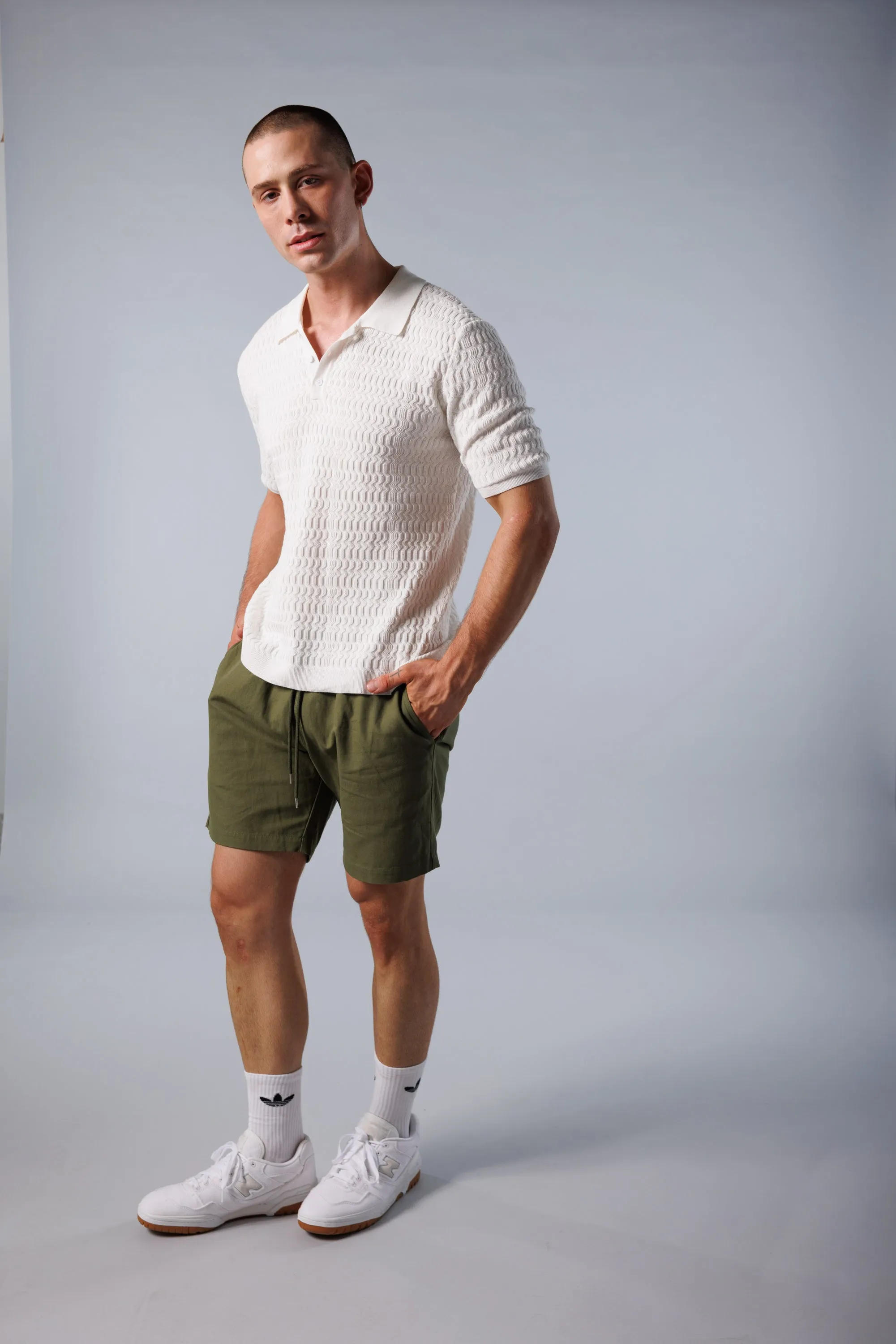 Wave Knit Polo - White