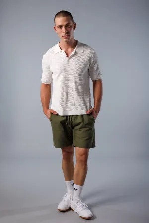 Wave Knit Polo - White
