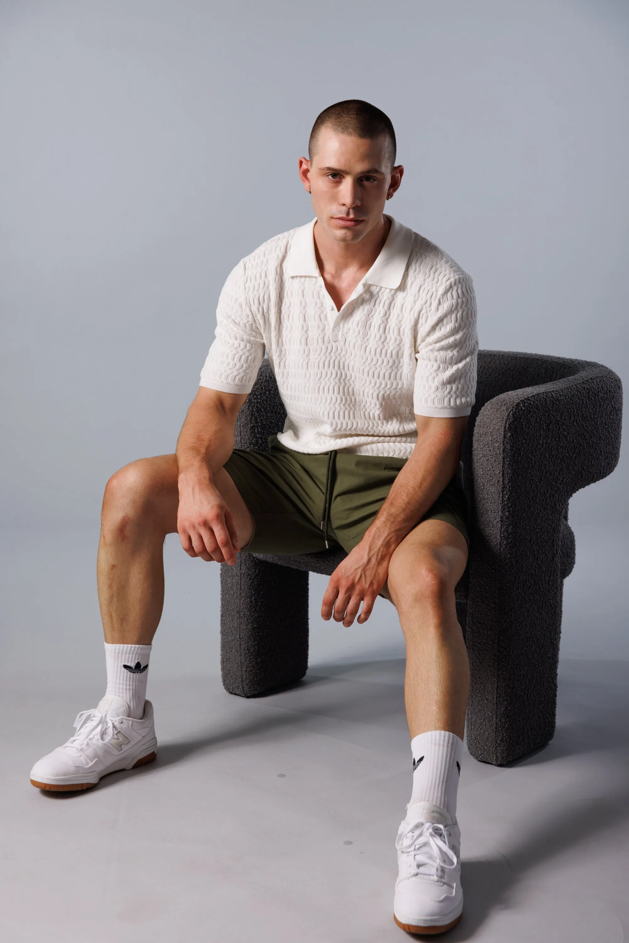 Wave Knit Polo - White