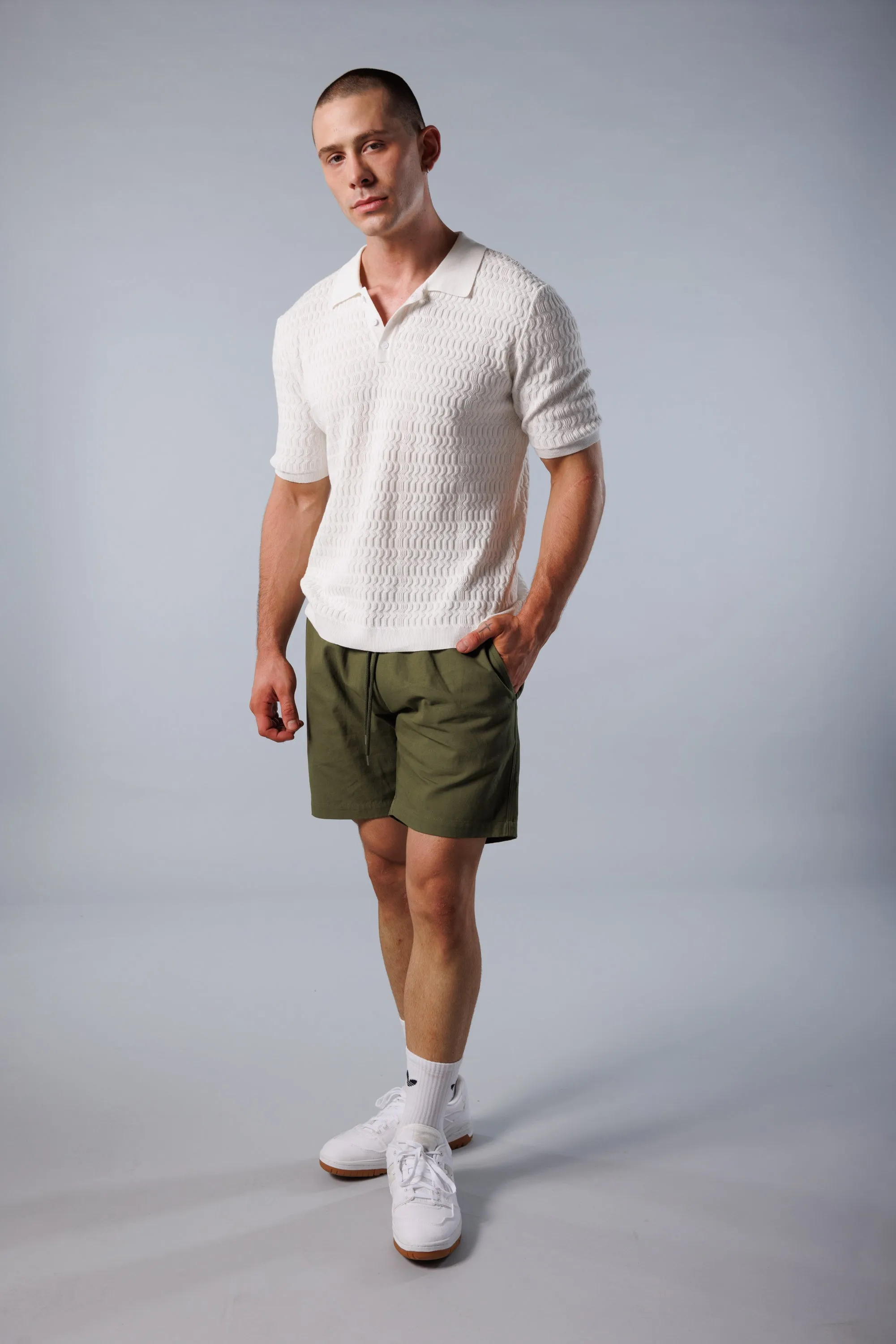 Wave Knit Polo - White