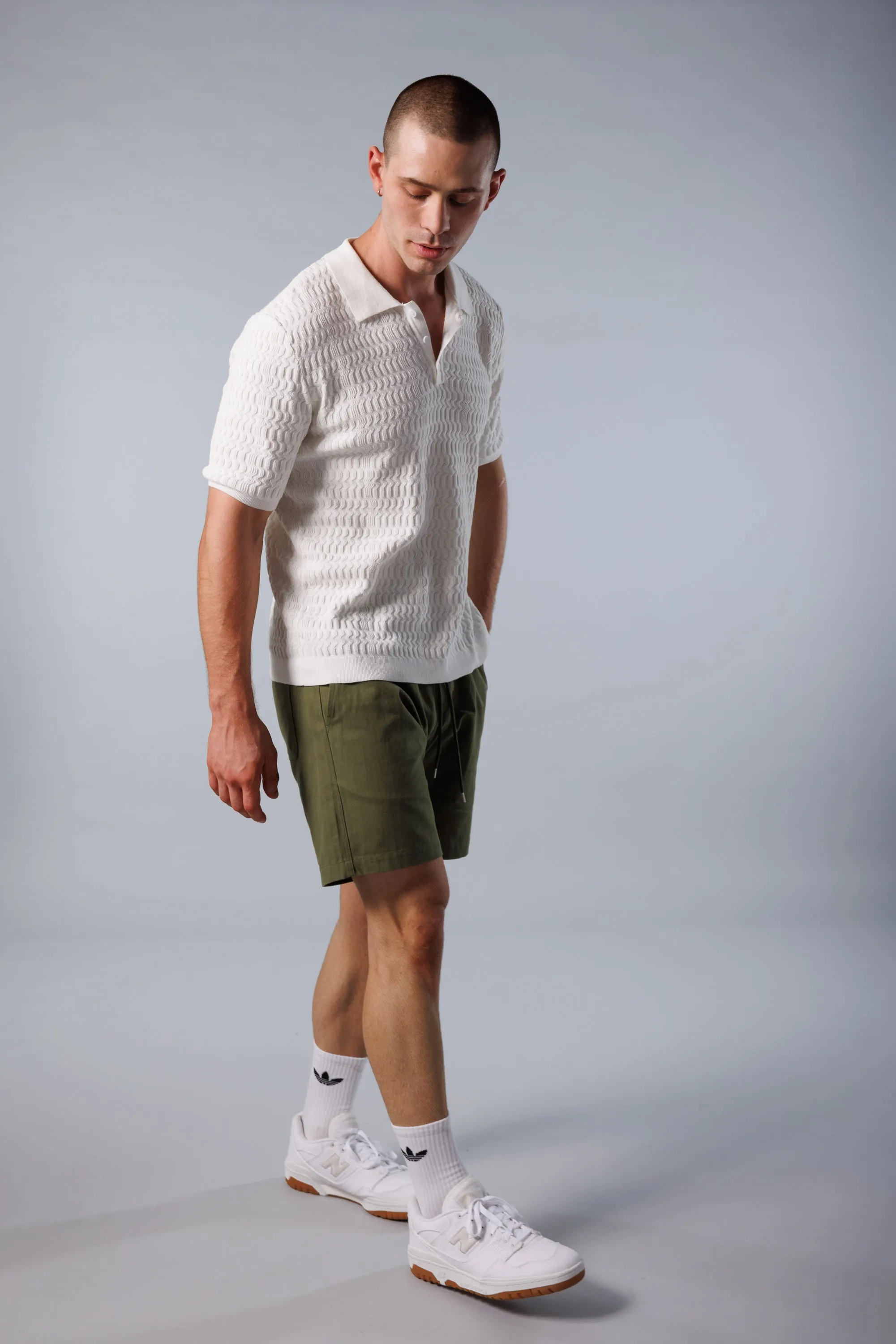Wave Knit Polo - White