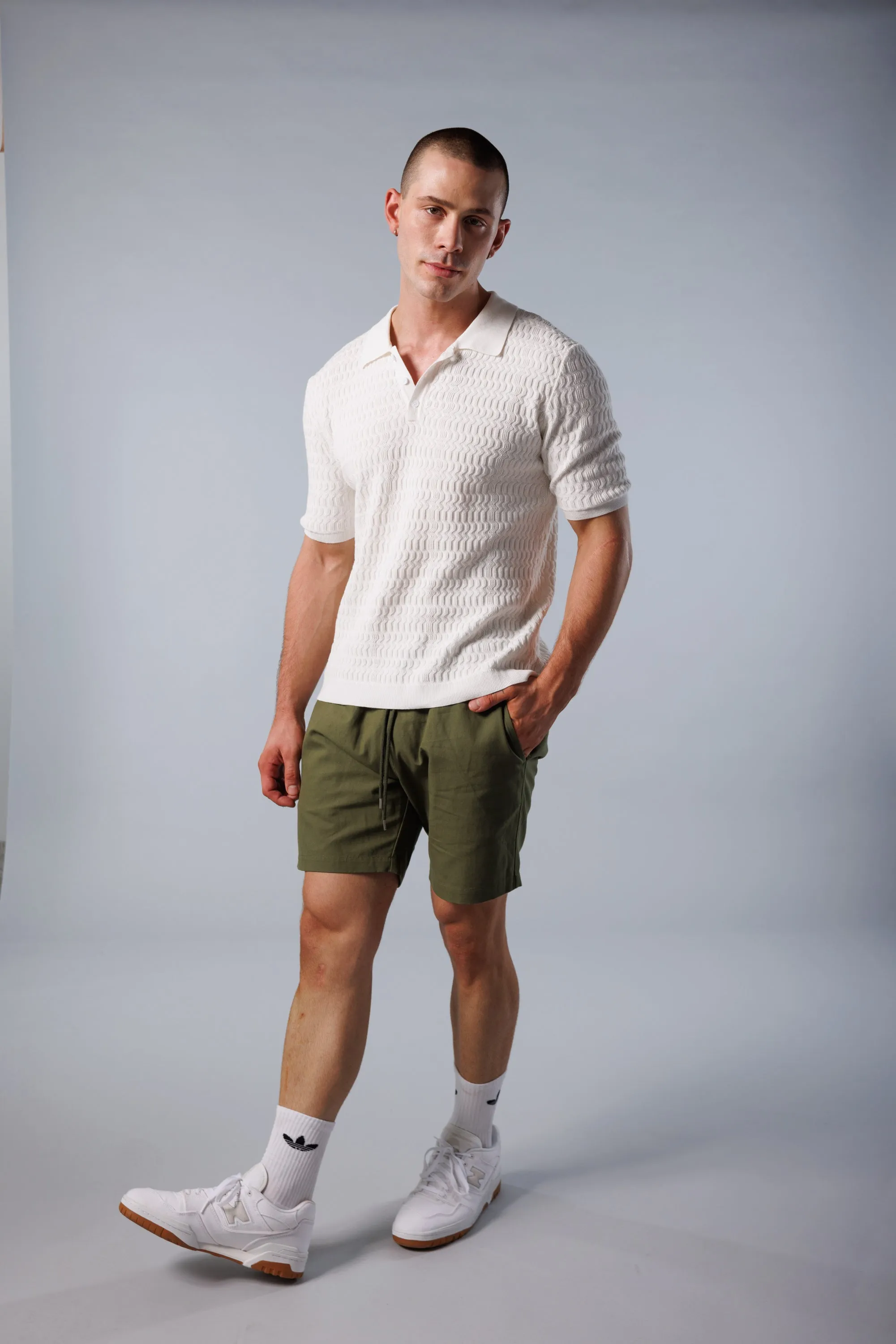 Wave Knit Polo - White