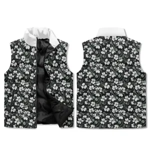 White and Green Clover Unisex Lightweight Stand Collar Zip Up Puffer Vest