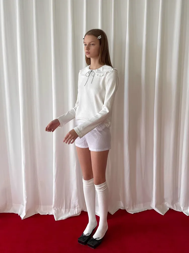 White lace doll collar knit top【s0000006516】