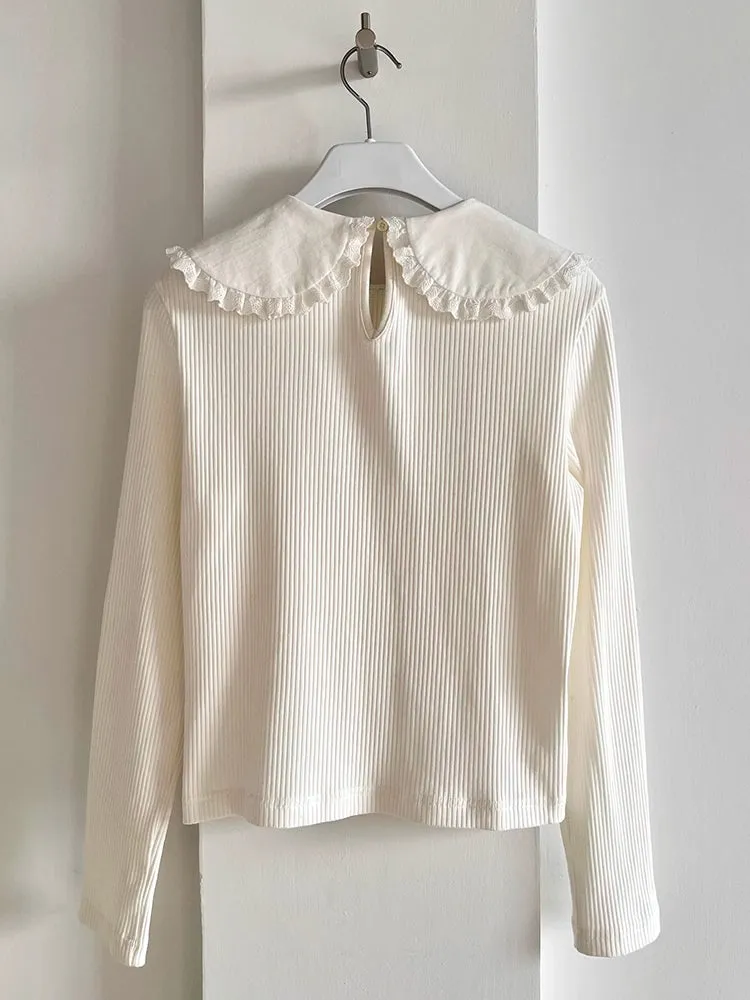 White lace doll collar knit top【s0000006516】