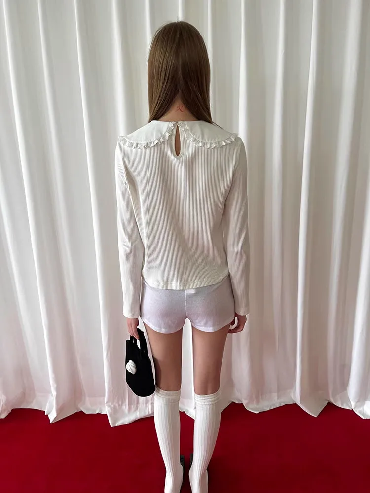 White lace doll collar knit top【s0000006516】