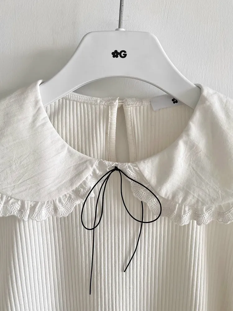 White lace doll collar knit top【s0000006516】