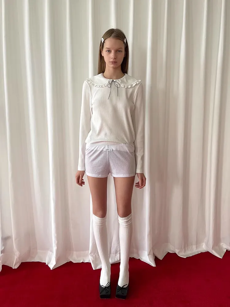 White lace doll collar knit top【s0000006516】