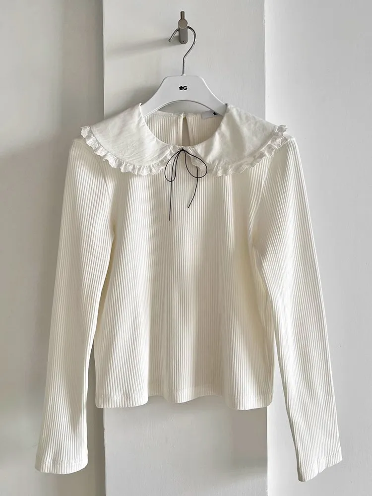 White lace doll collar knit top【s0000006516】