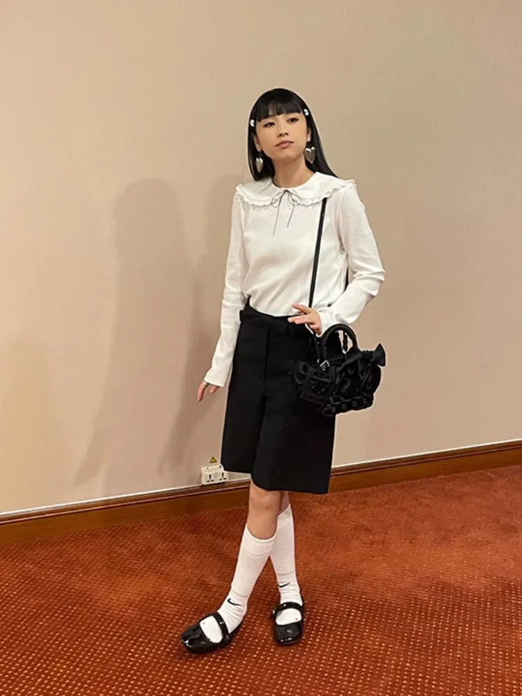 White lace doll collar knit top【s0000006516】