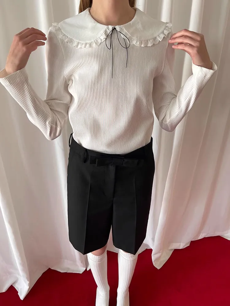 White lace doll collar knit top【s0000006516】