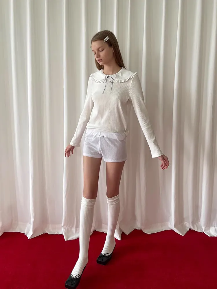 White lace doll collar knit top【s0000006516】