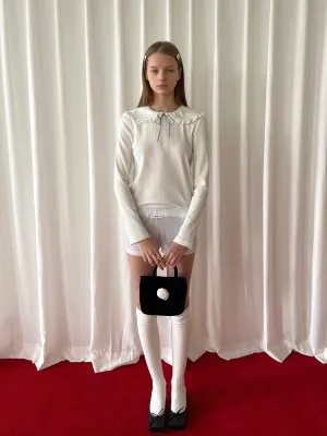 White lace doll collar knit top【s0000006516】