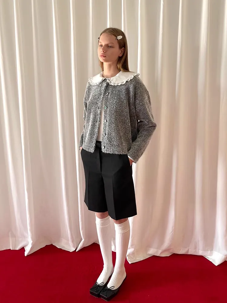 White lace doll collar knit top【s0000006516】