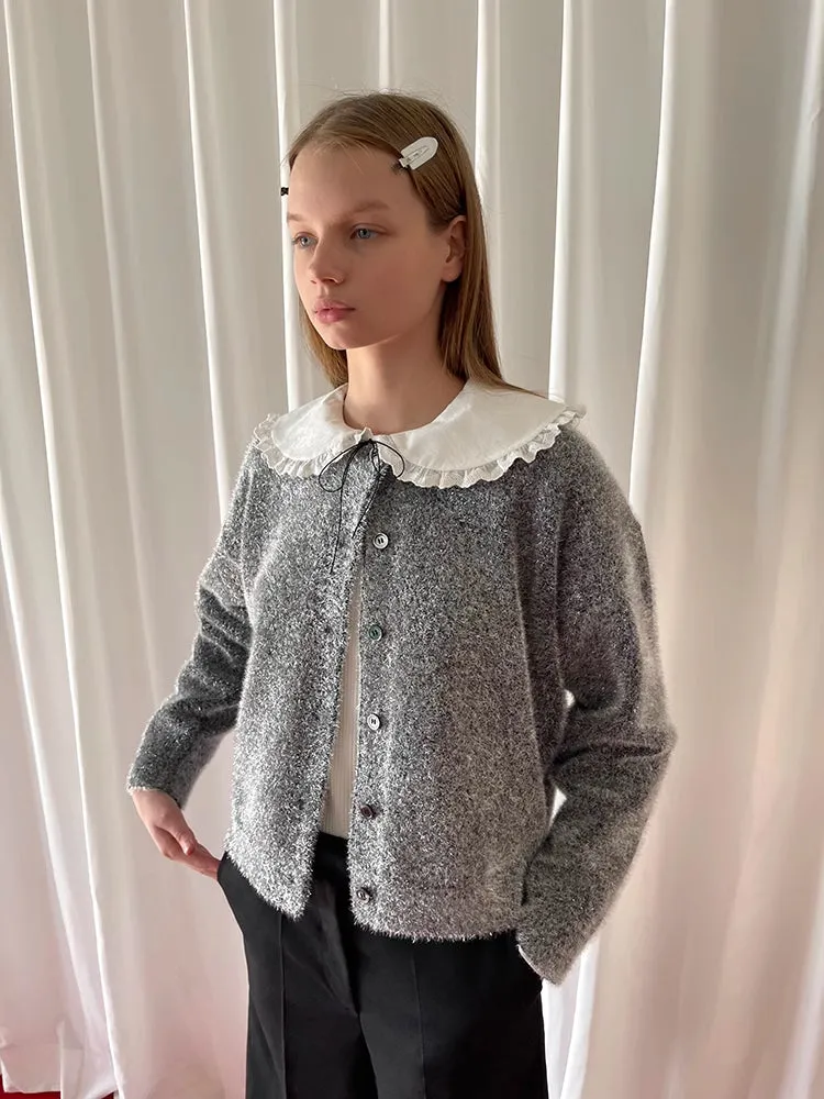 White lace doll collar knit top【s0000006516】