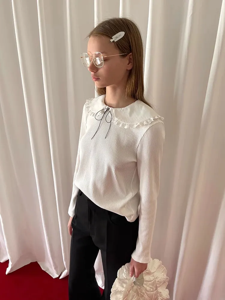White lace doll collar knit top【s0000006516】