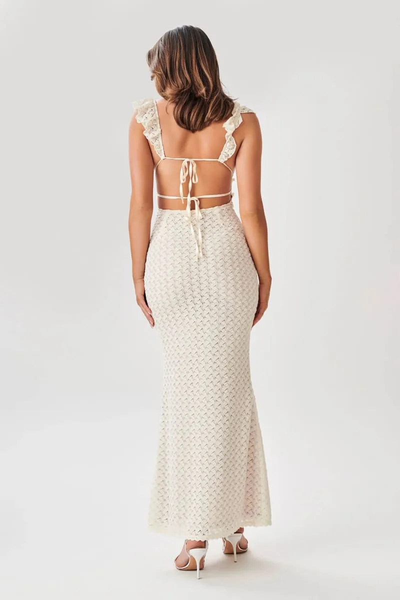 White Lace Sleeveless Backless Maxi Dress