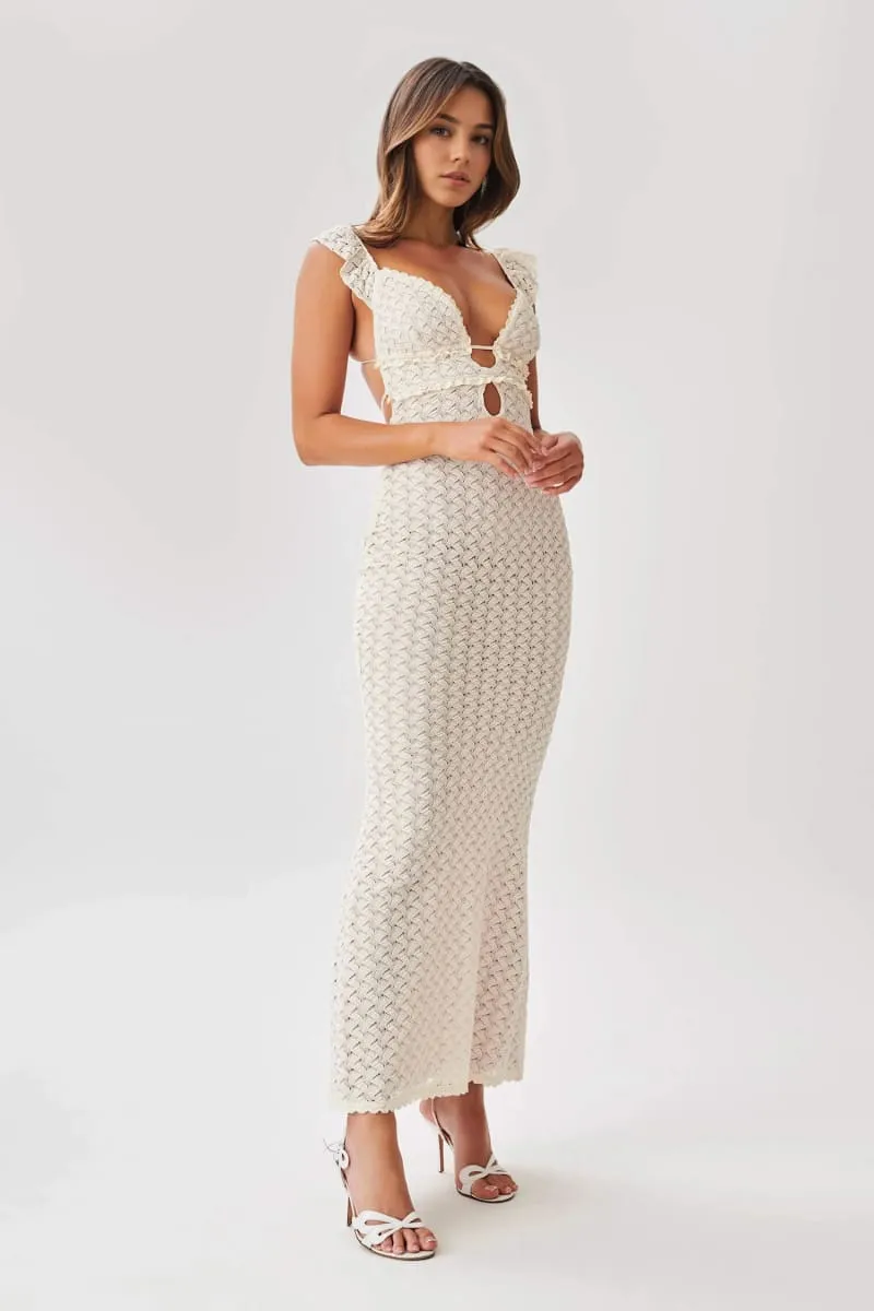 White Lace Sleeveless Backless Maxi Dress