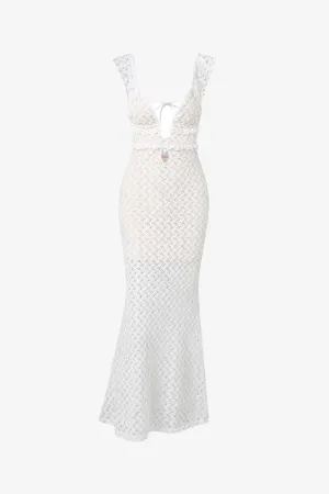 White Lace Sleeveless Backless Maxi Dress